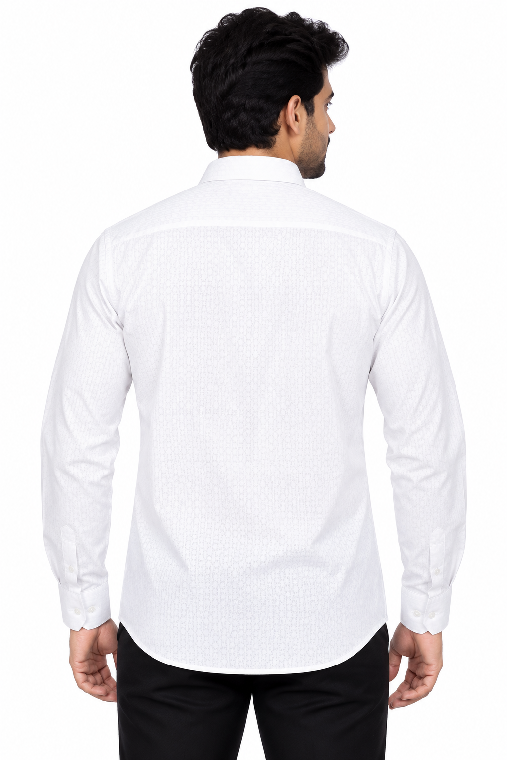 Men’s White Self-Pattern Full Sleeve Shirt