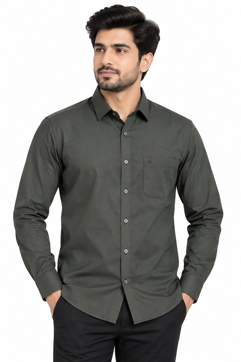 Men’s Dark Olive Green Solid Full Sleeve Shirt