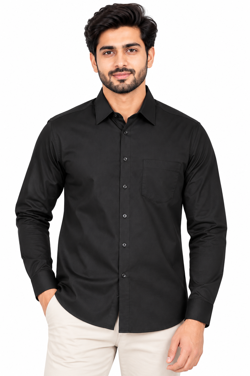 Men’s Black Solid Full Sleeve Shirt