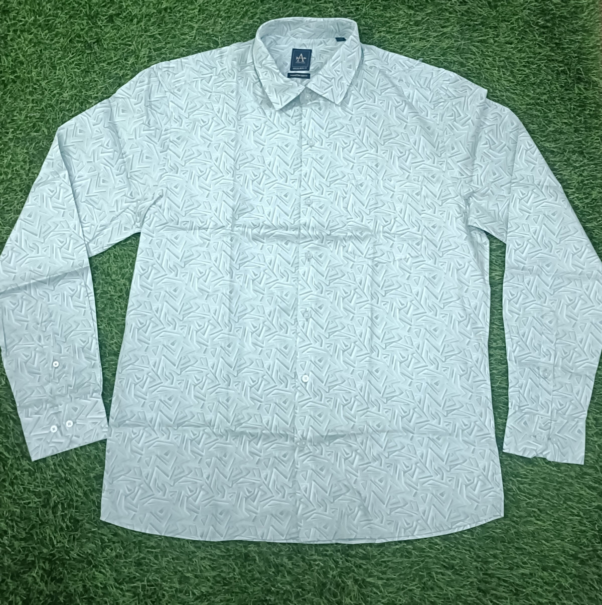 Men’s White & Green Geometric Printed Full Sleeve Shirt