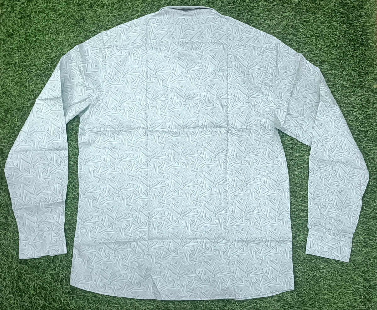 Men’s White & Green Geometric Printed Full Sleeve Shirt