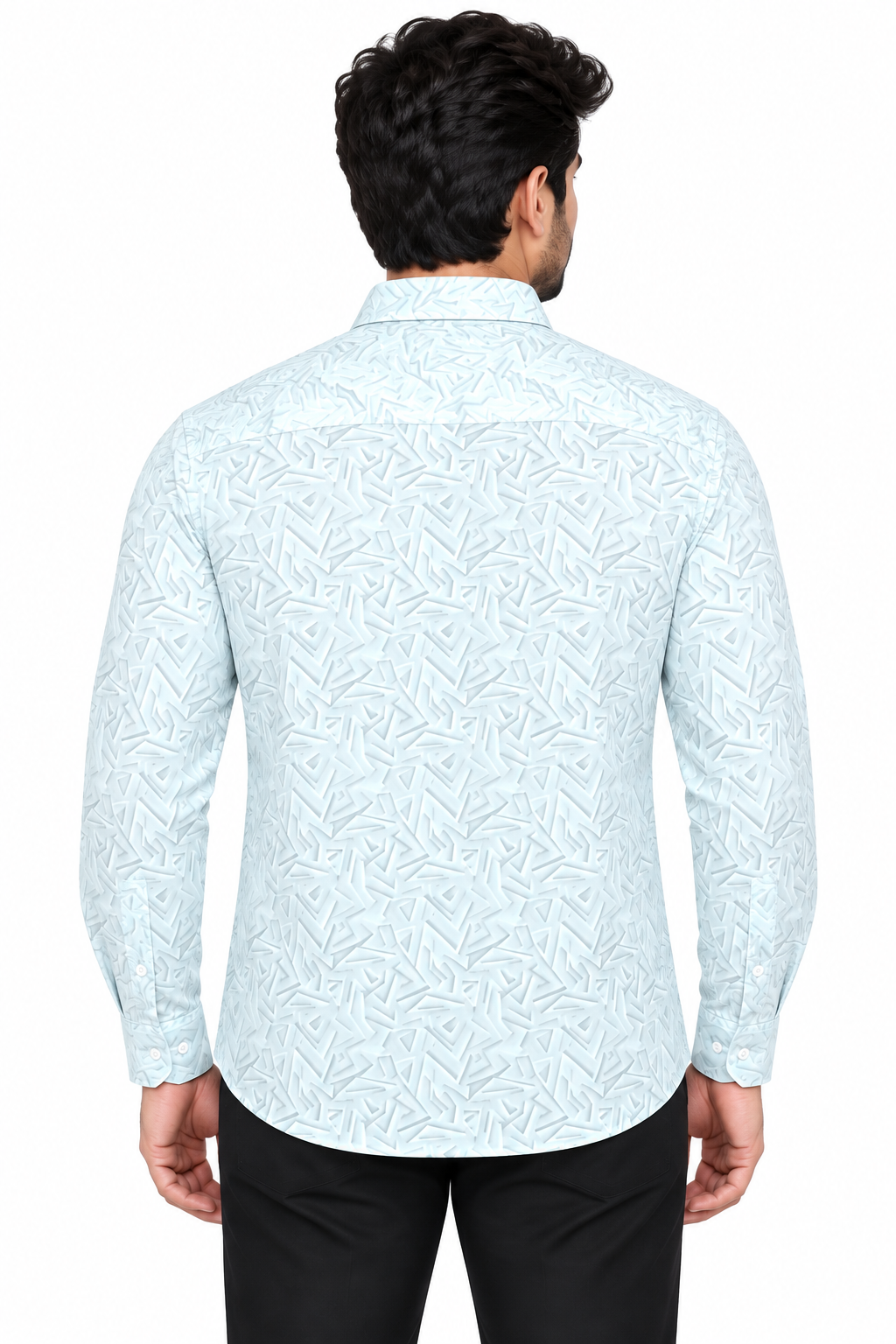 Men’s White & Green Geometric Printed Full Sleeve Shirt