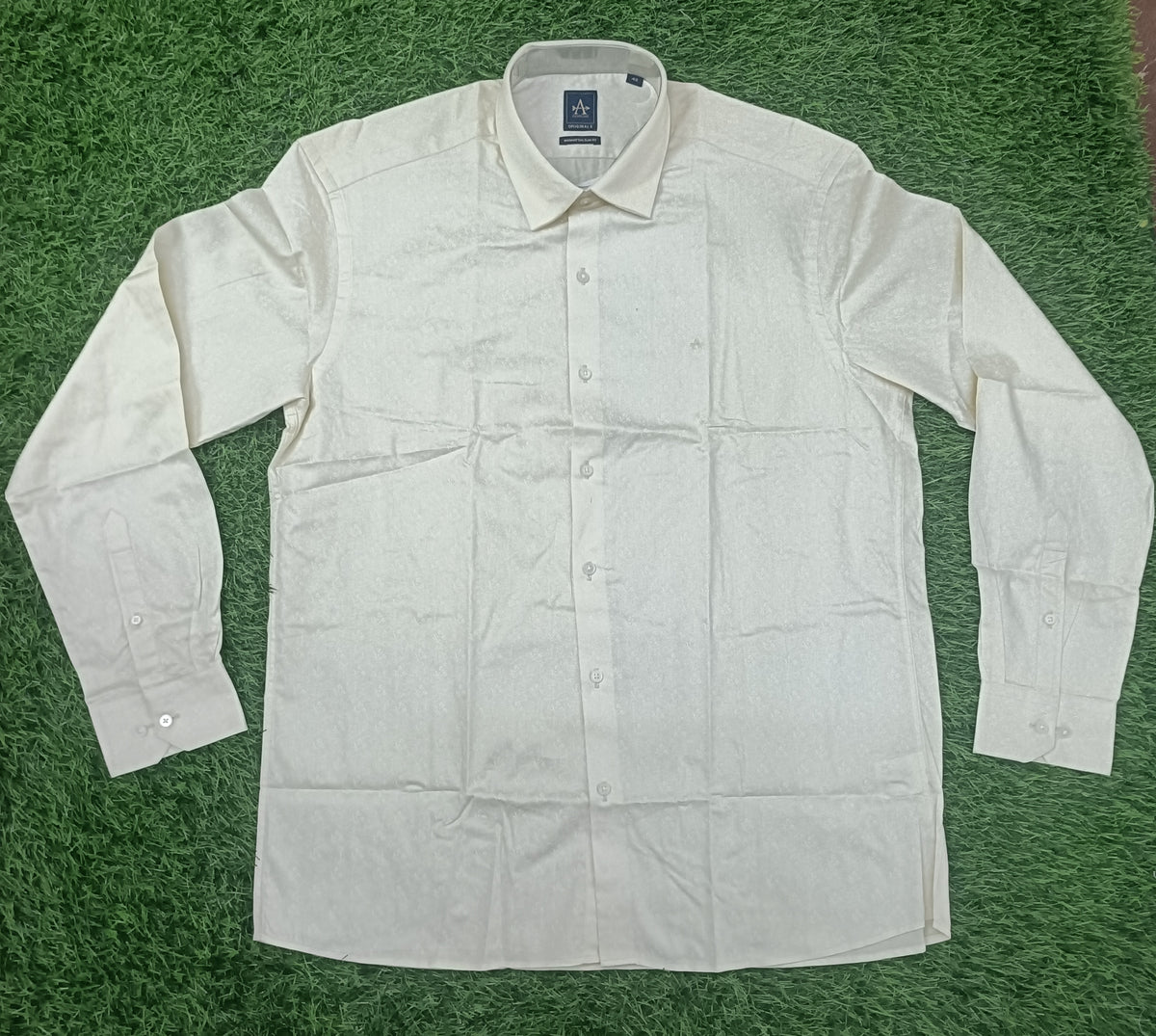 Men’s Cream Self Printed Full Sleeve Shirt