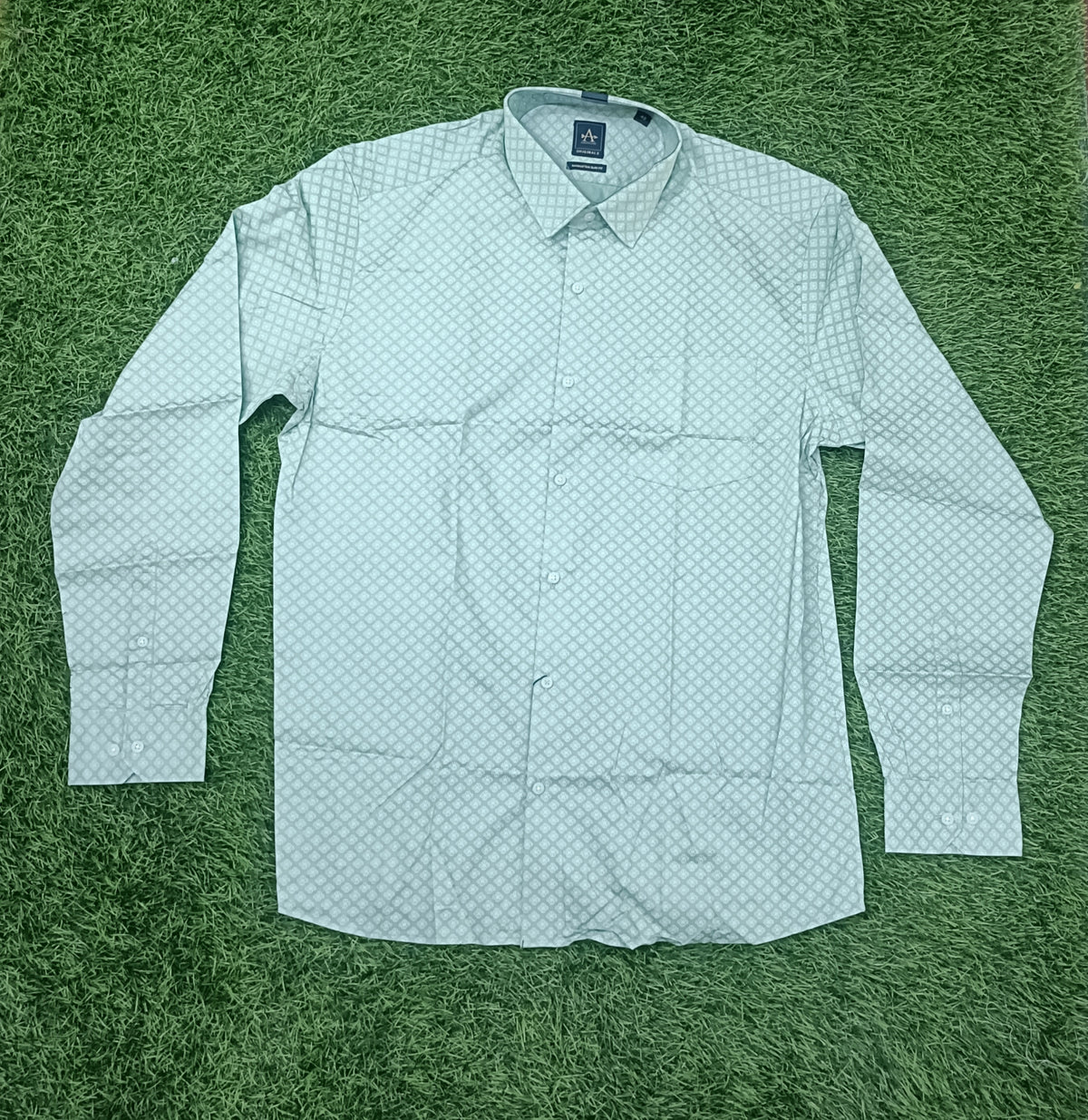 Men’s Light Pista Green Printed Full Sleeve Shirt