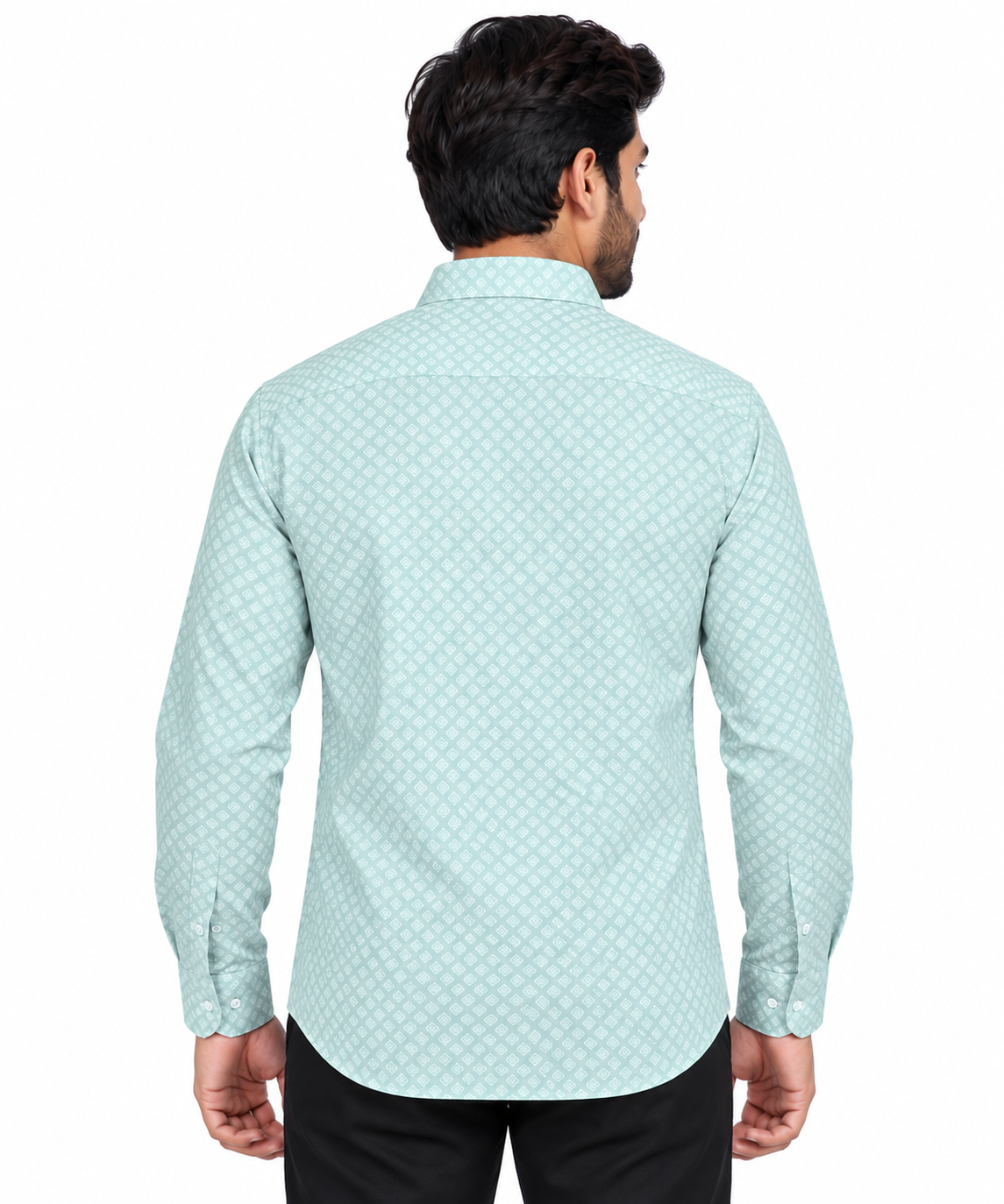 Men’s Light Pista Green Printed Full Sleeve Shirt