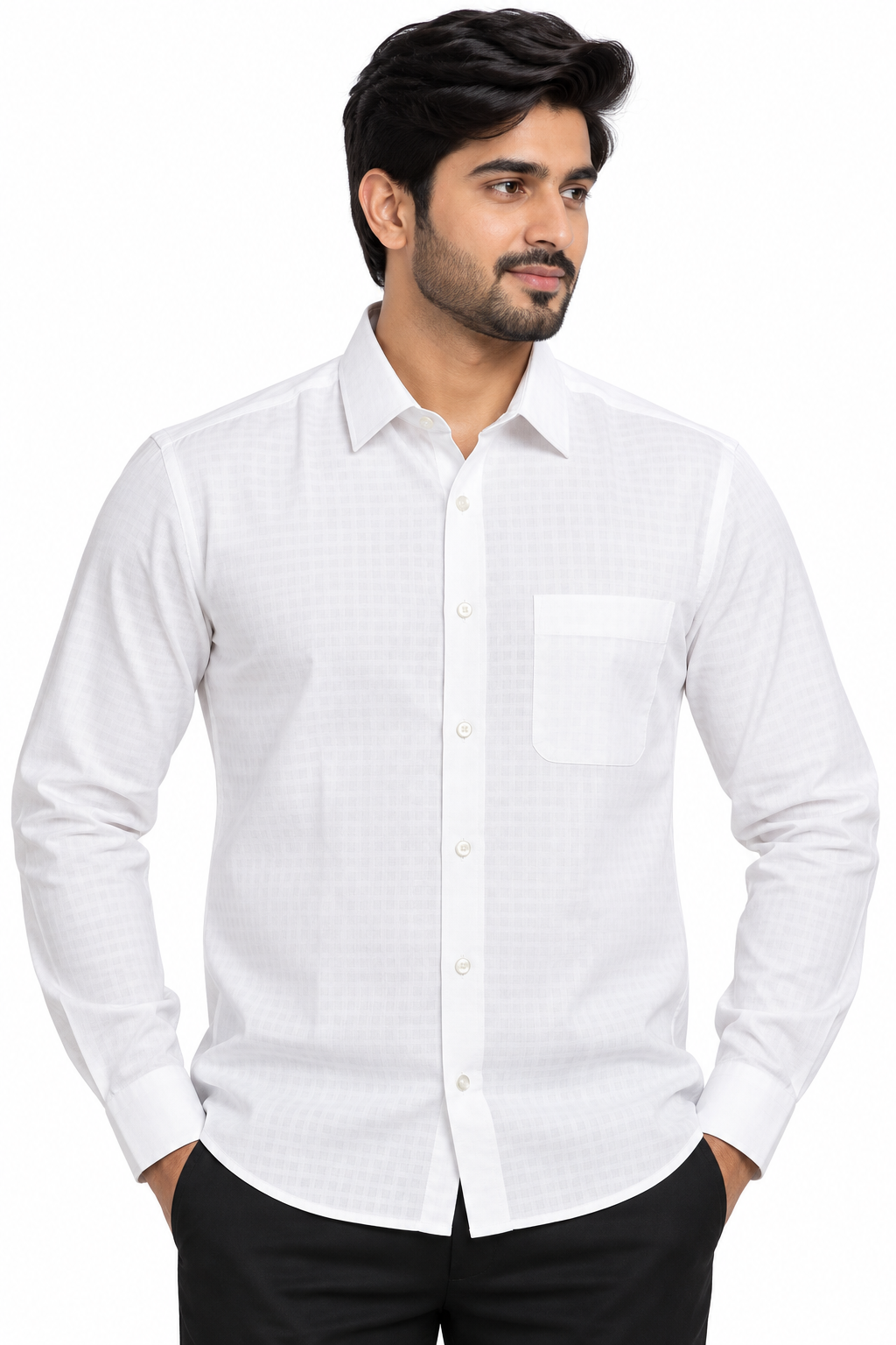 Men’s Off White Self Check Full Sleeve Shirt