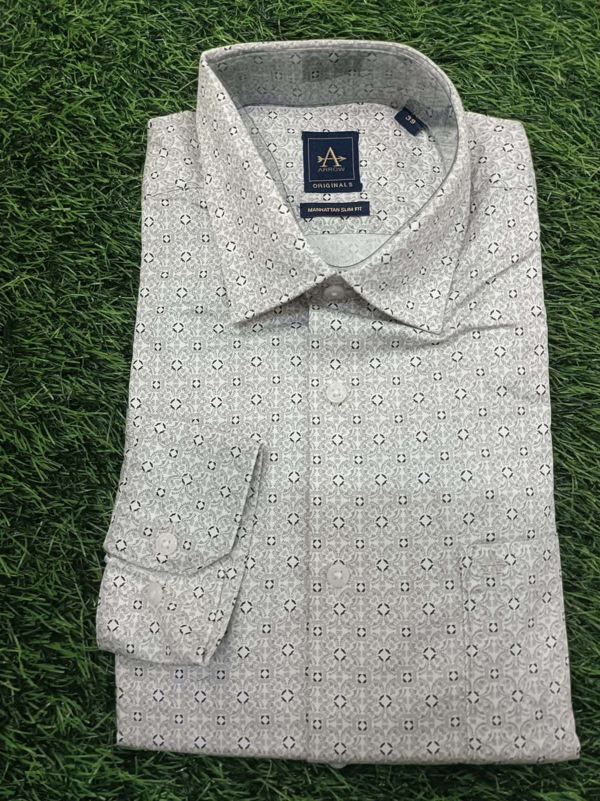 Men’s White & Grey Printed Full Sleeve Shirt