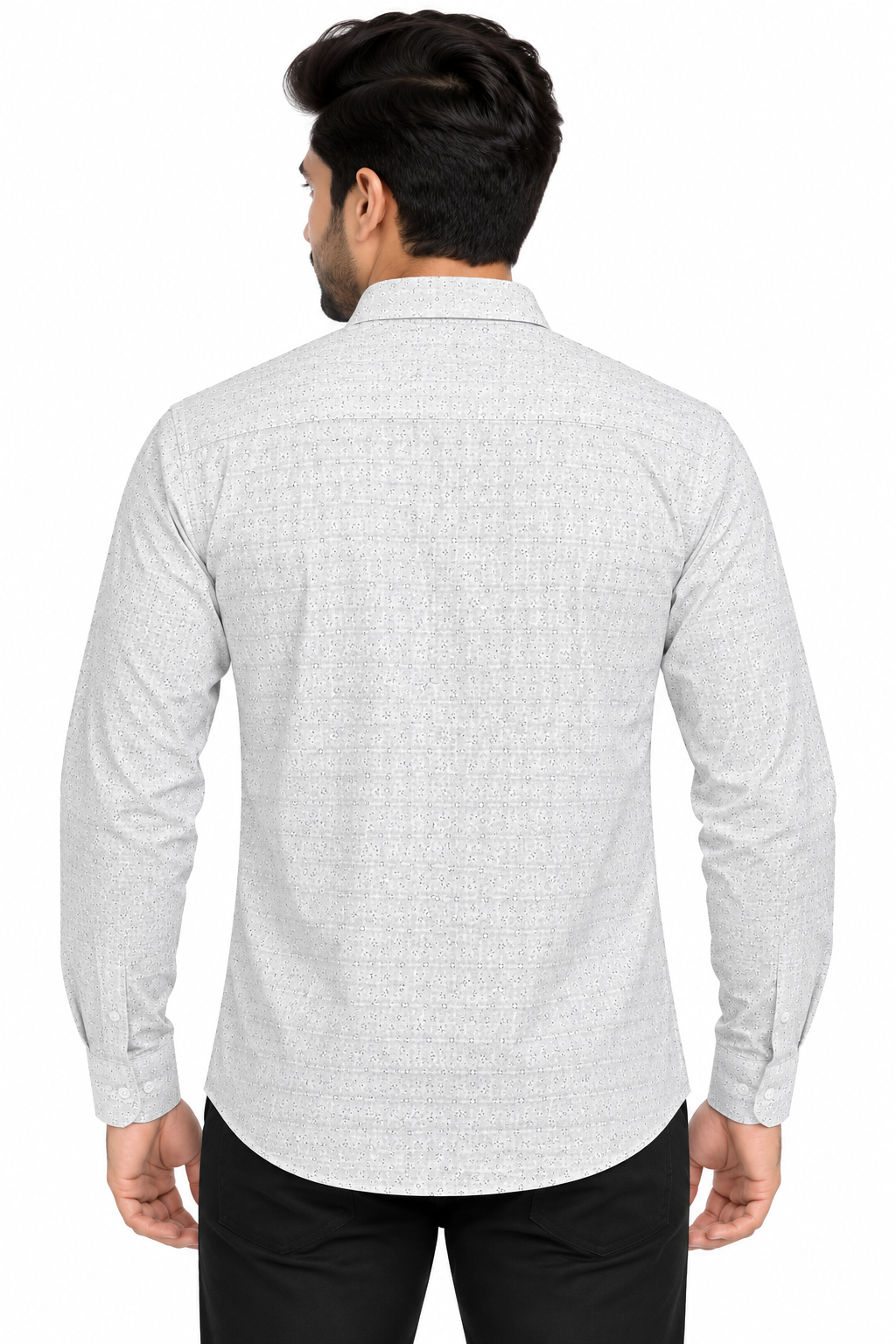Men’s White & Grey Printed Full Sleeve Shirt