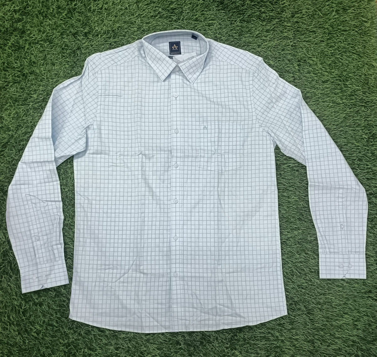 Men’s White & Light Blue Check Full Sleeve Shirt