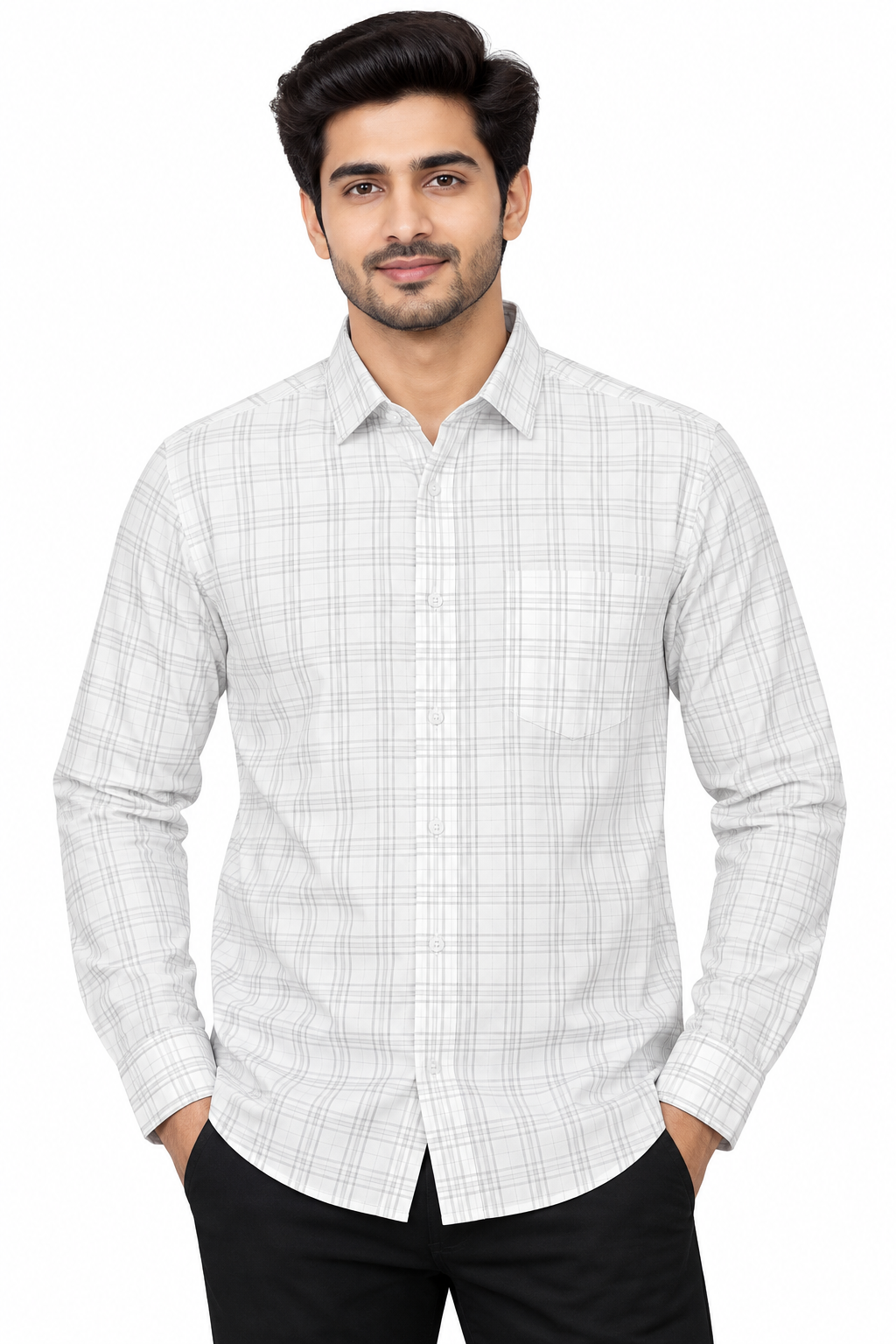 Men’s Off White color Check Full Sleeve Shirt