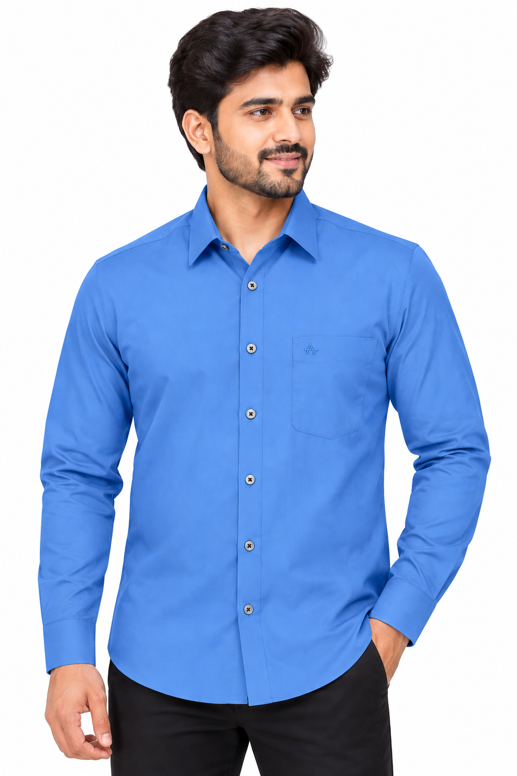Men’s Royal Blue Solid Full Sleeve Shirt