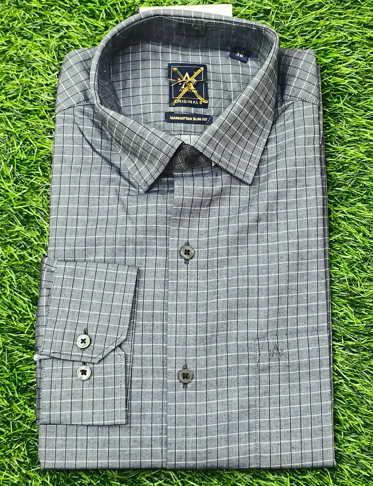 Men’s Grey Checkered Full Sleeve Shirt