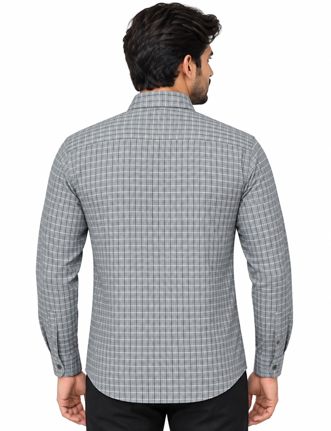 Men’s Grey Checkered Full Sleeve Shirt