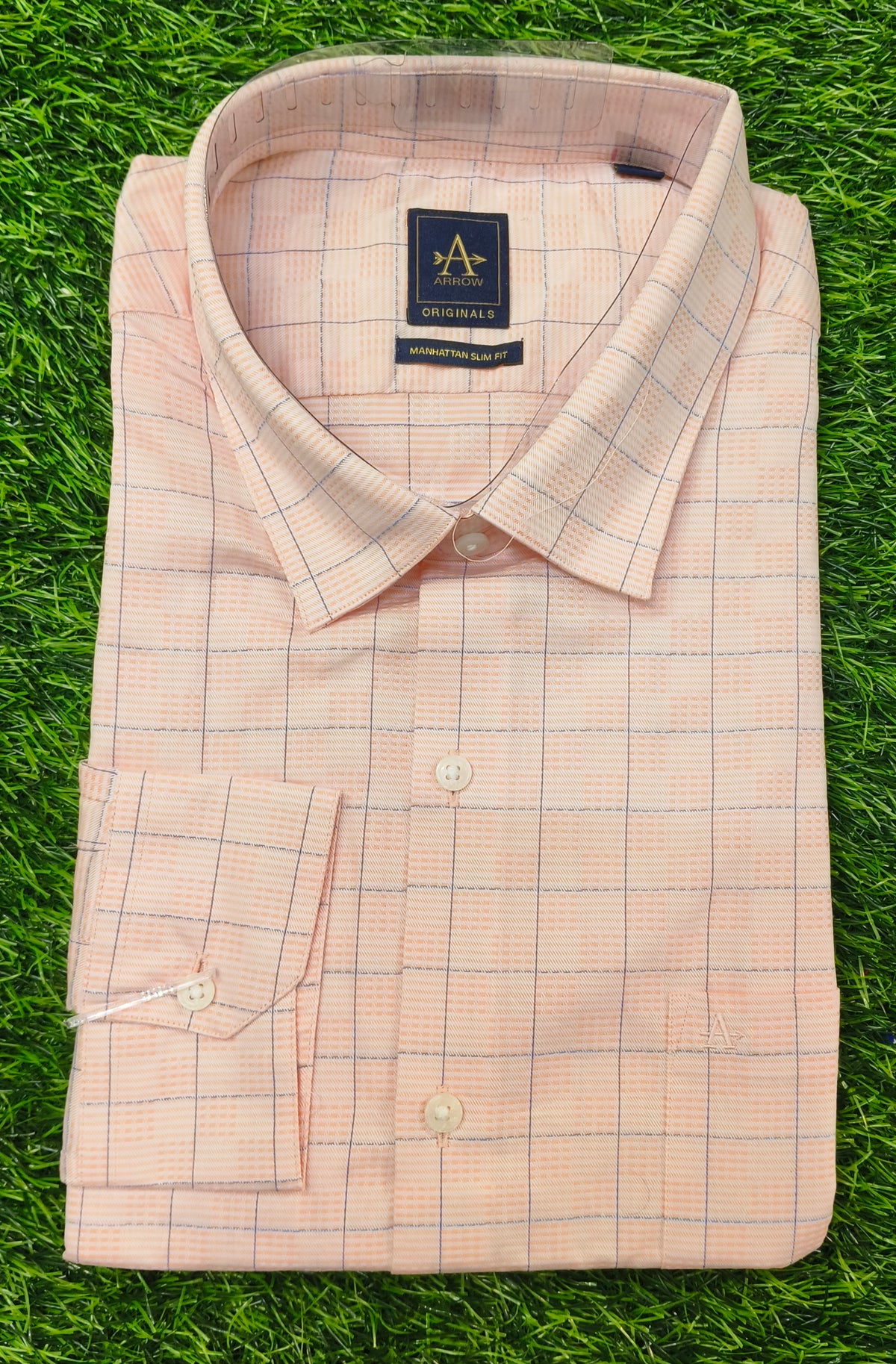 Men’s Light Peach Checkered Full Sleeve Shirt