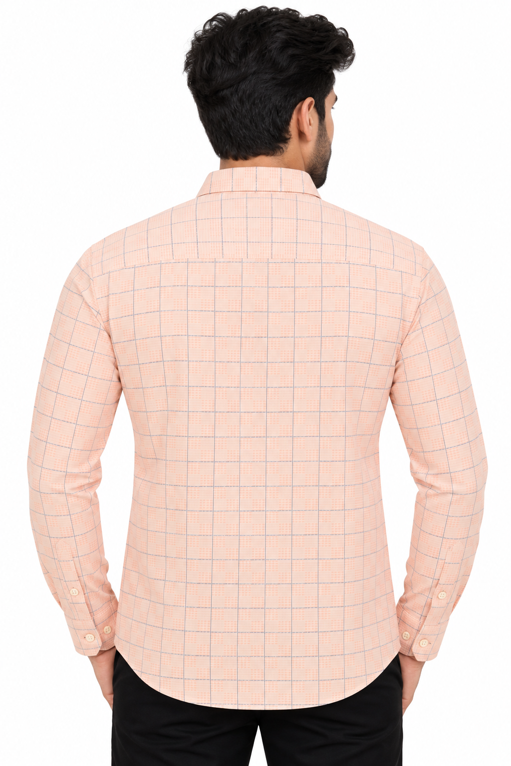 Men’s Light Peach Checkered Full Sleeve Shirt