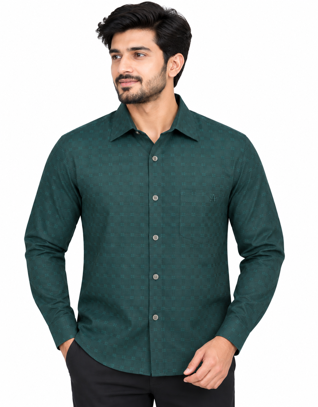 Men’s Dark Green Checkered Full Sleeve Shirt