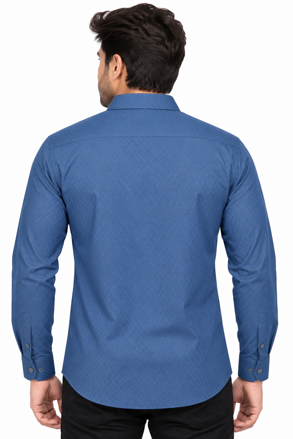 Men’s Navy Blue Self-Pattern Full Sleeve Shirt