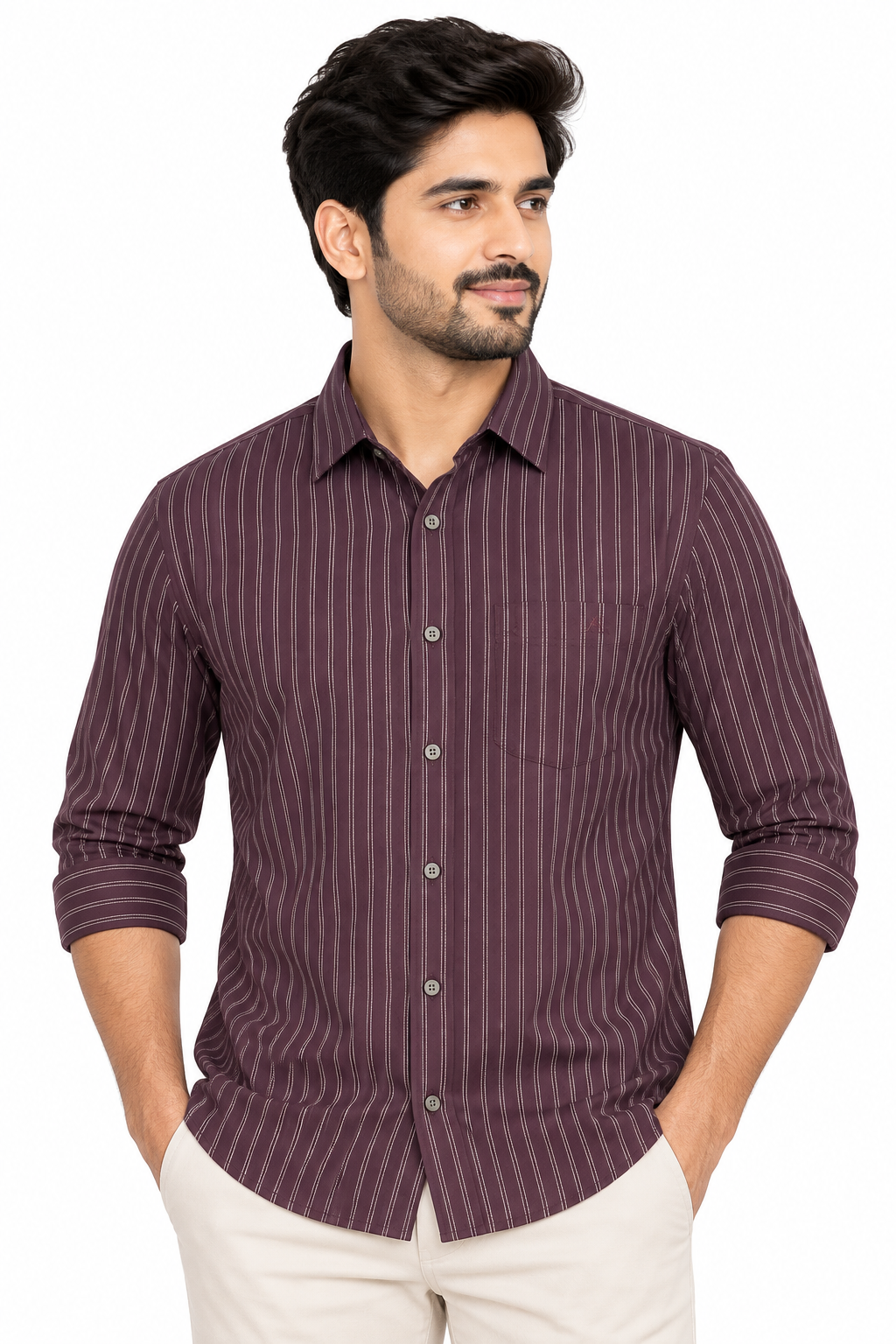 Men’s Dark Purple Striped Full Sleeve Shirt