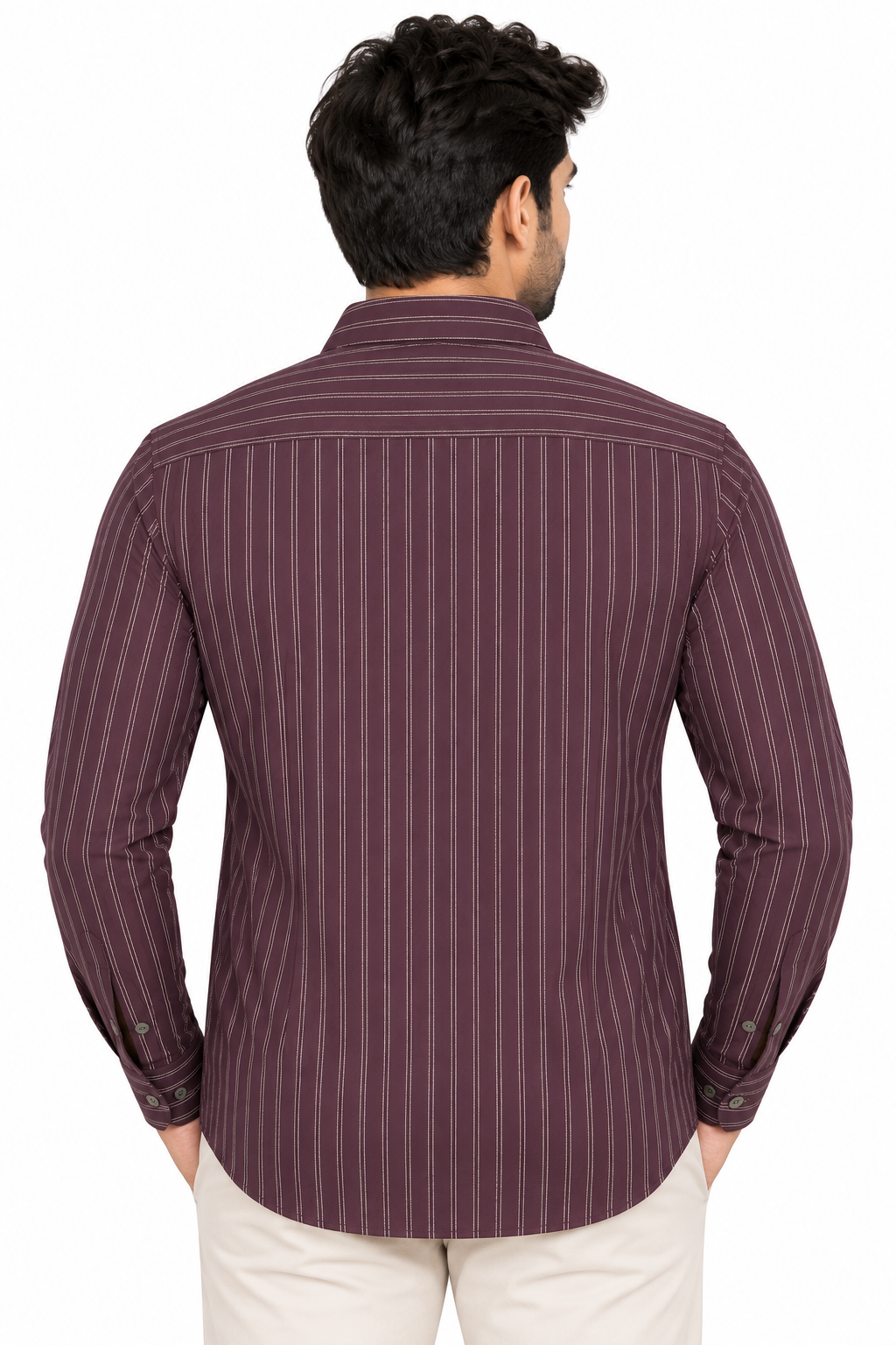 Men’s Dark Purple Striped Full Sleeve Shirt