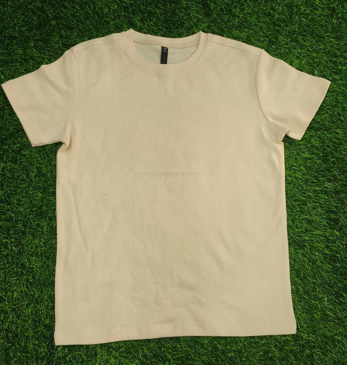 Men's Light Beige Textured Round Neck T-Shirt