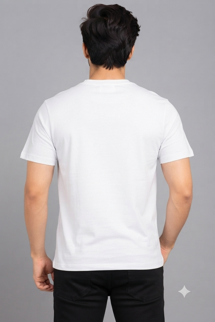 Men's White Round Neck T-Shirt with Front Detail