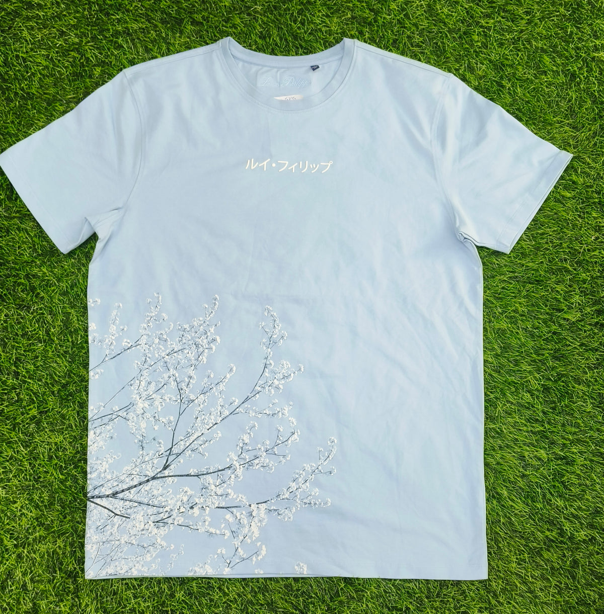 Men's Light Sky Blue Floral Print Round Neck T-Shirt