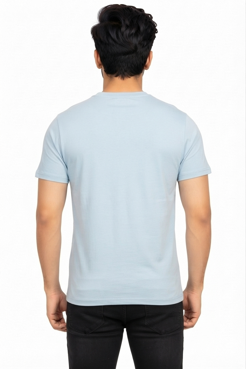 Men's Light Sky Blue Floral Print Round Neck T-Shirt