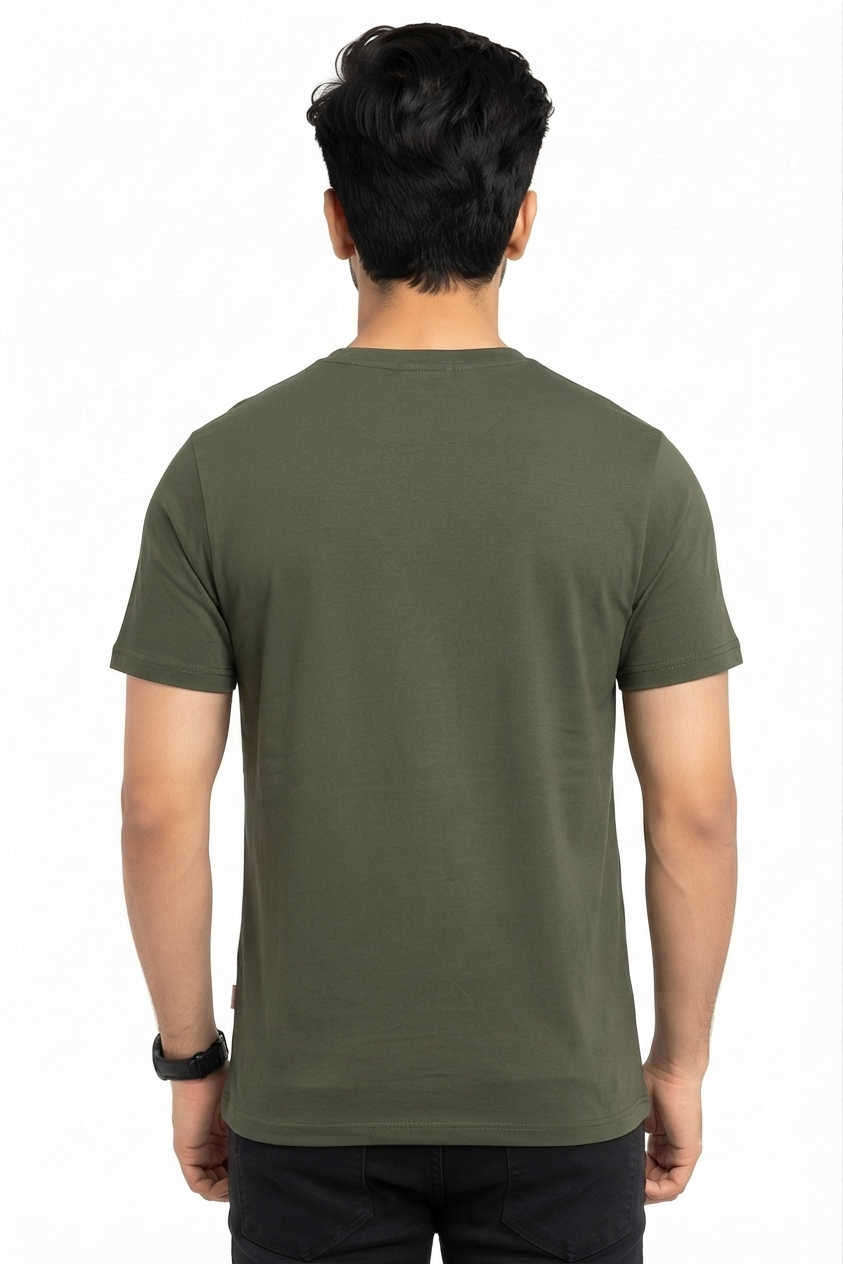 Men's Dark Olive Green Graphic Print Round Neck T-Shirt