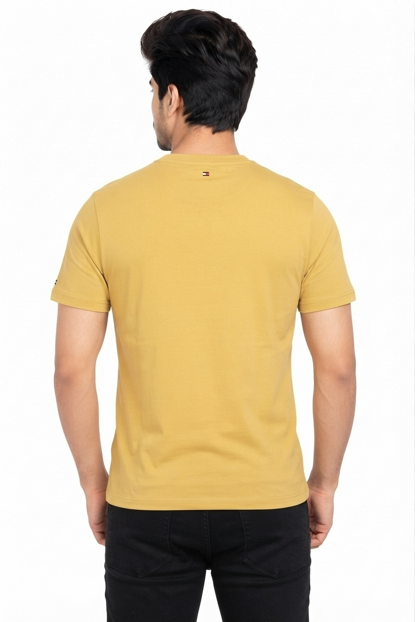 Men's Mustard Yellow Minimal Print Round Neck T-Shirt