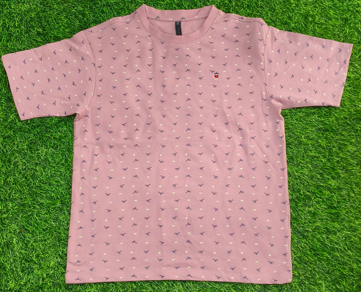 Men's Dusty Pink All-Over Printed Round Neck T-Shirt