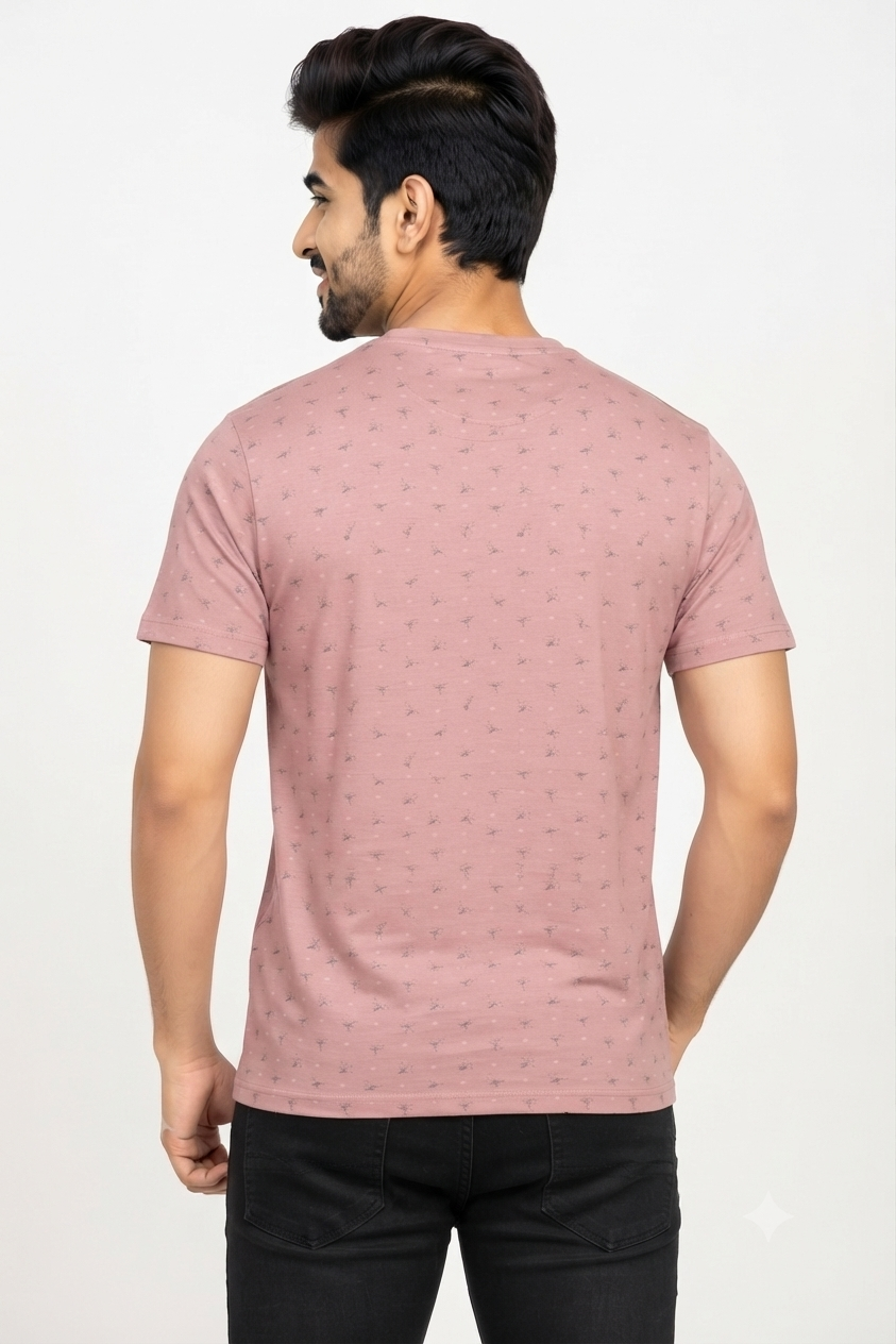 Men's Dusty Pink All-Over Printed Round Neck T-Shirt