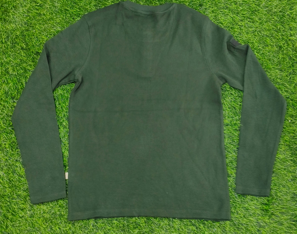 Men's Dark Green Henley Neck Full Sleeve T-Shirt