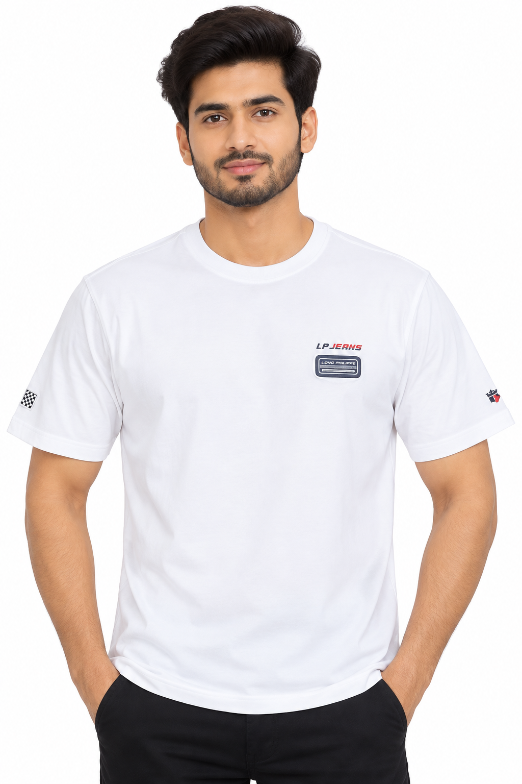 Men's White Minimal Logo Round Neck T-Shirt