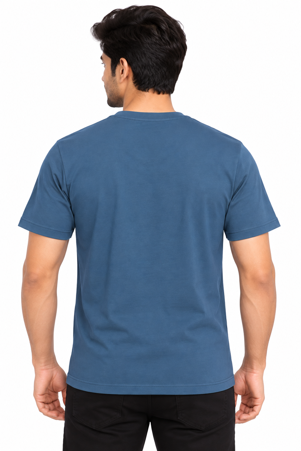 Men's Dark Navy Blue Graphic Print Round Neck T-Shirt