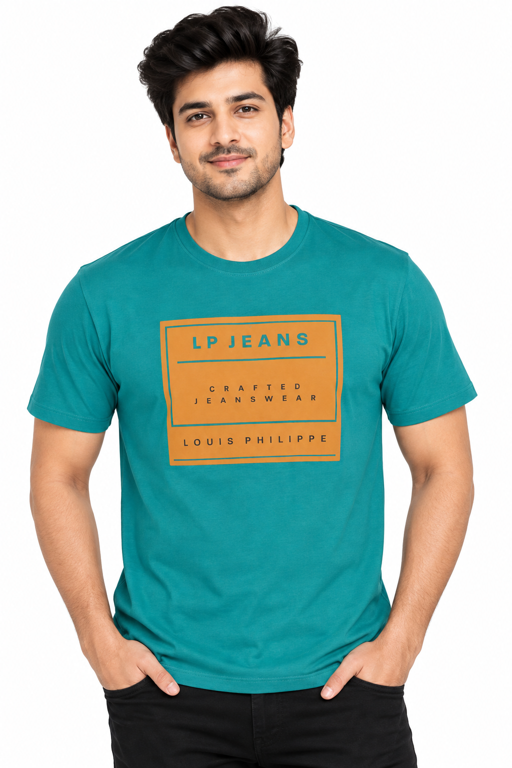 Men's Teal Green Graphic Round Neck T-Shirt