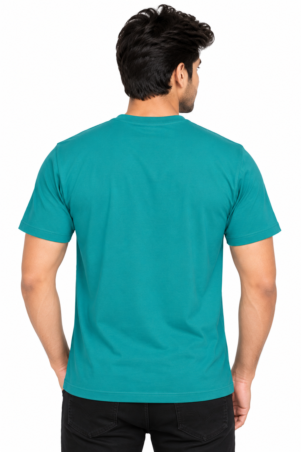 Men's Teal Green Graphic Round Neck T-Shirt