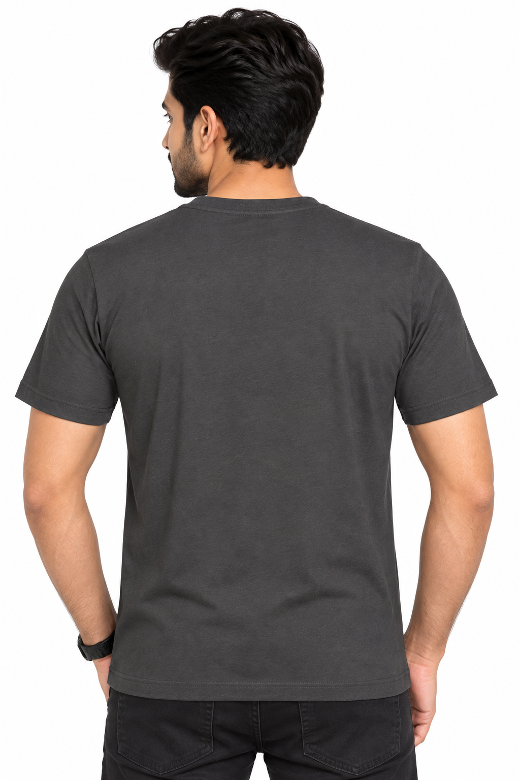 Men's Charcoal Grey Graphic Print Round Neck T-Shirt