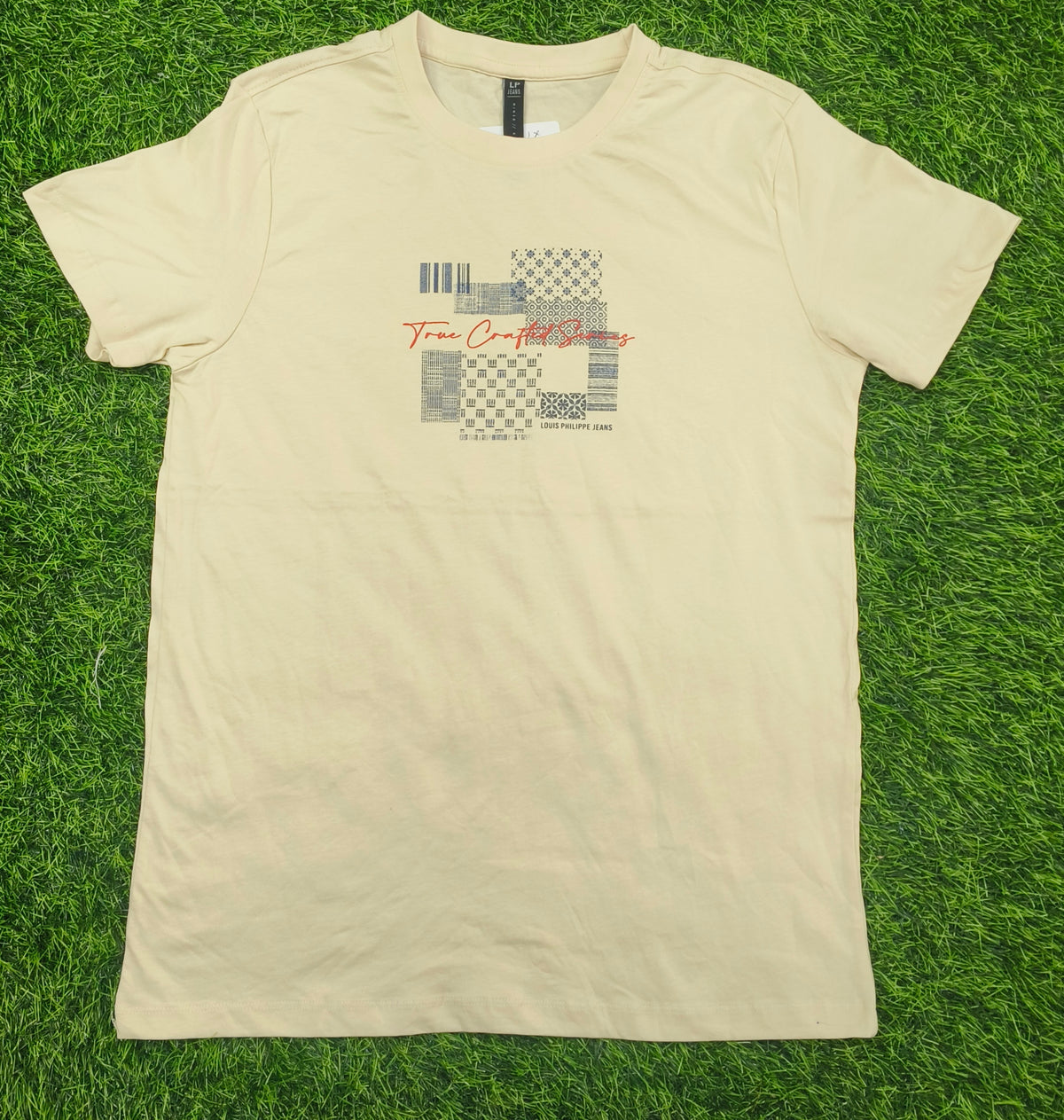 Men's Cream Printed Round Neck T-Shirt