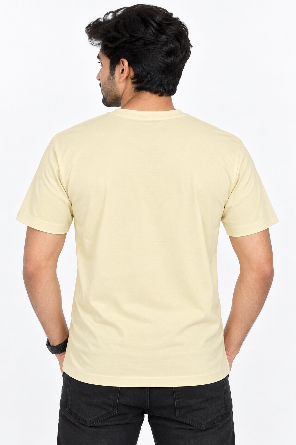 Men's Cream Printed Round Neck T-Shirt
