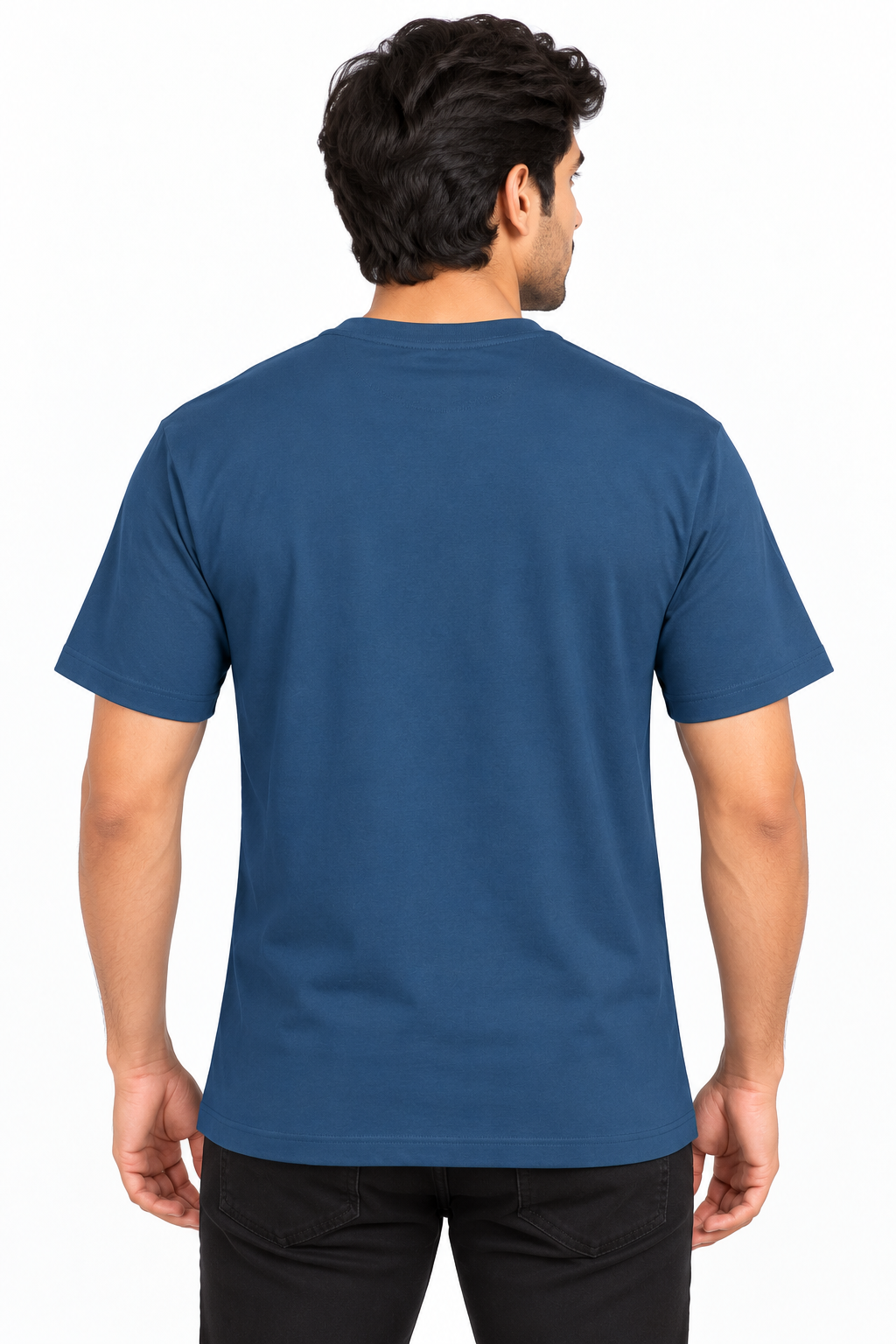 Men's Teal Blue Printed Round Neck T-Shirt