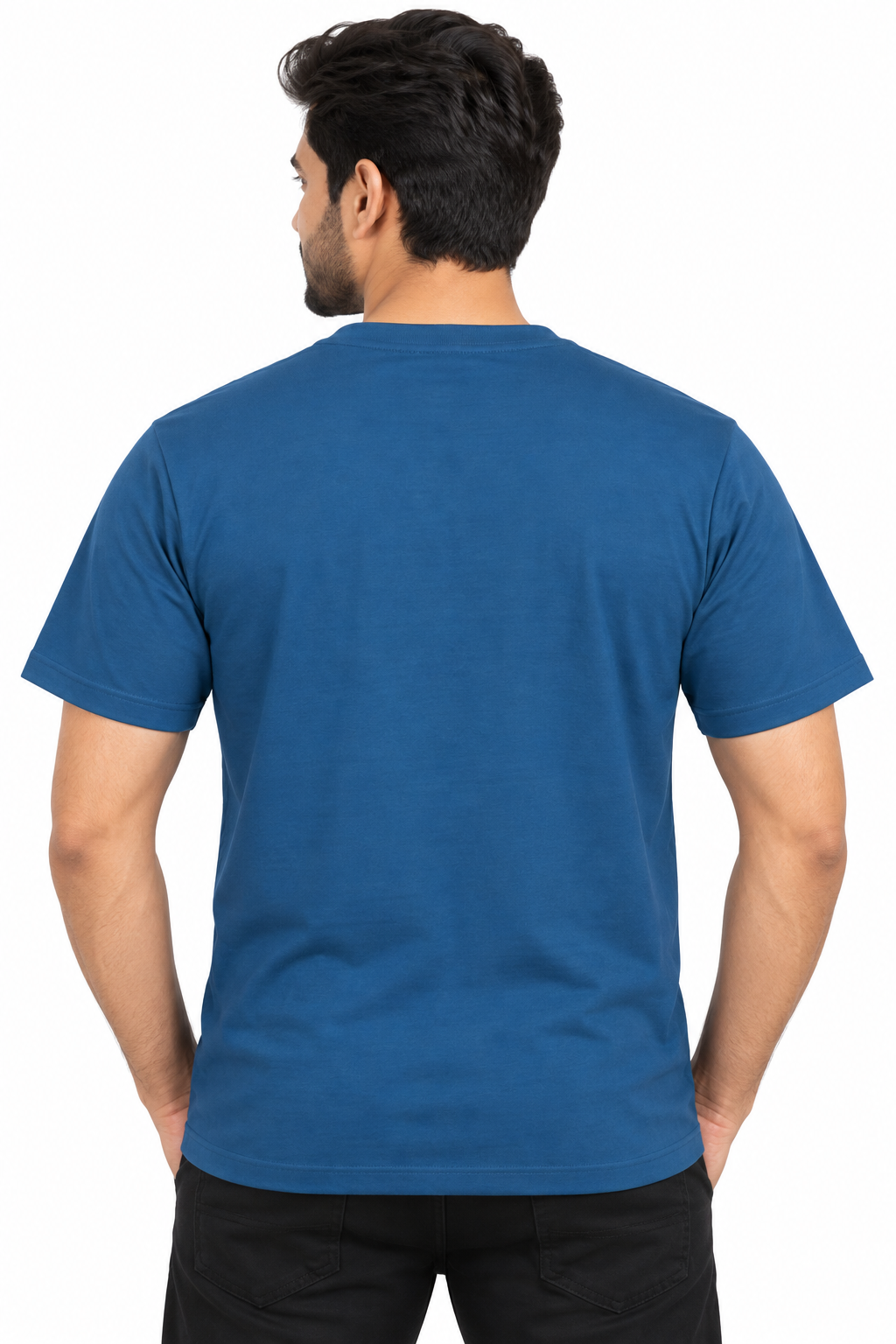 Men's Navy Blue Geometric Print Round Neck T-Shirt