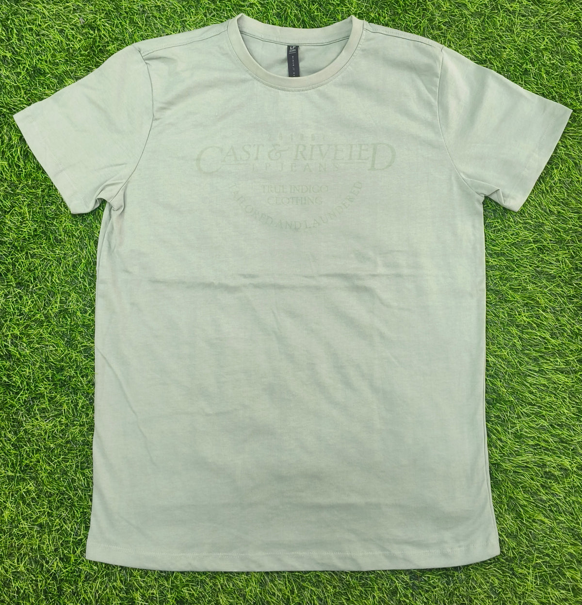 Men's Light Sage Green Printed Round Neck T-Shirt
