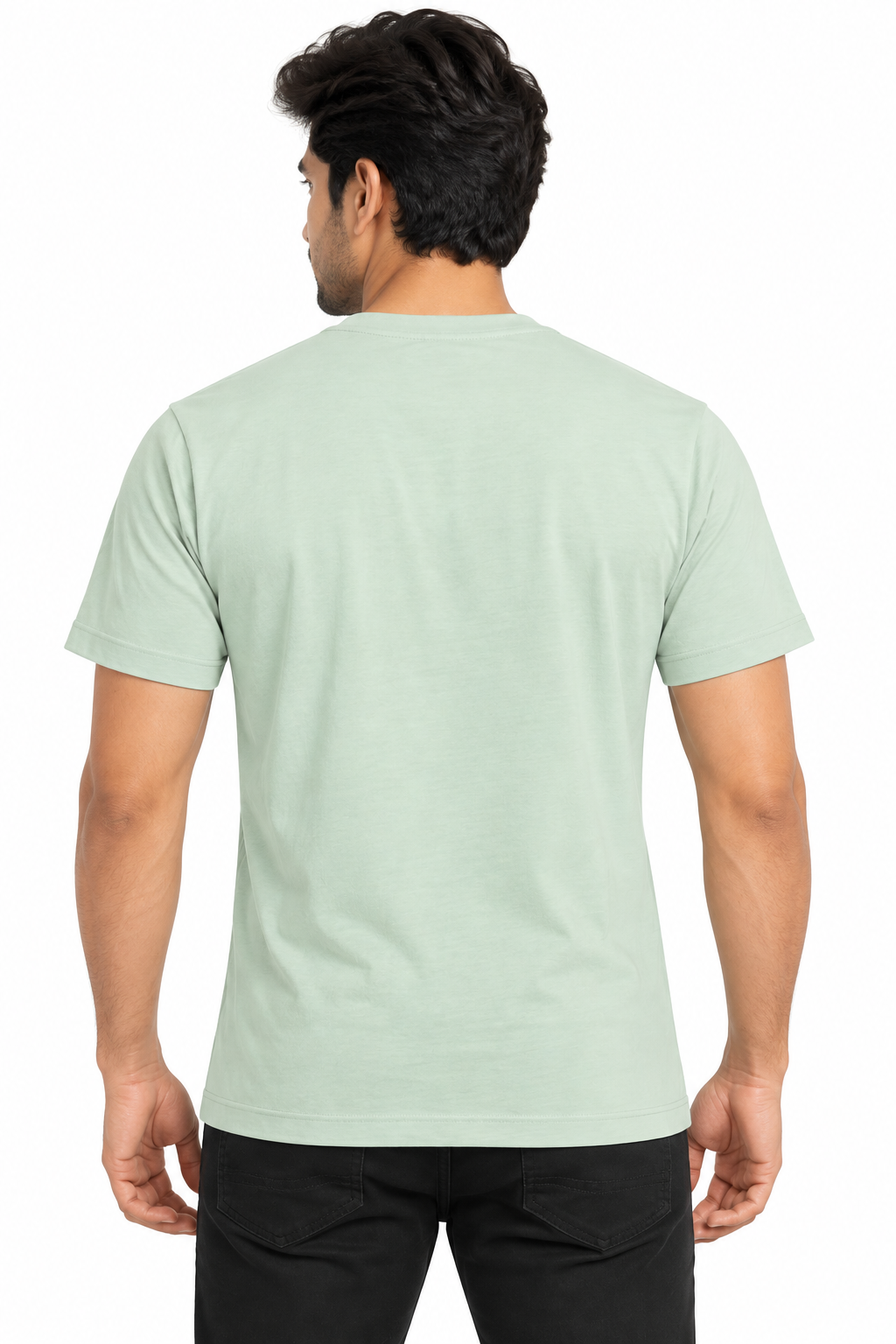 Men's Light Sage Green Printed Round Neck T-Shirt