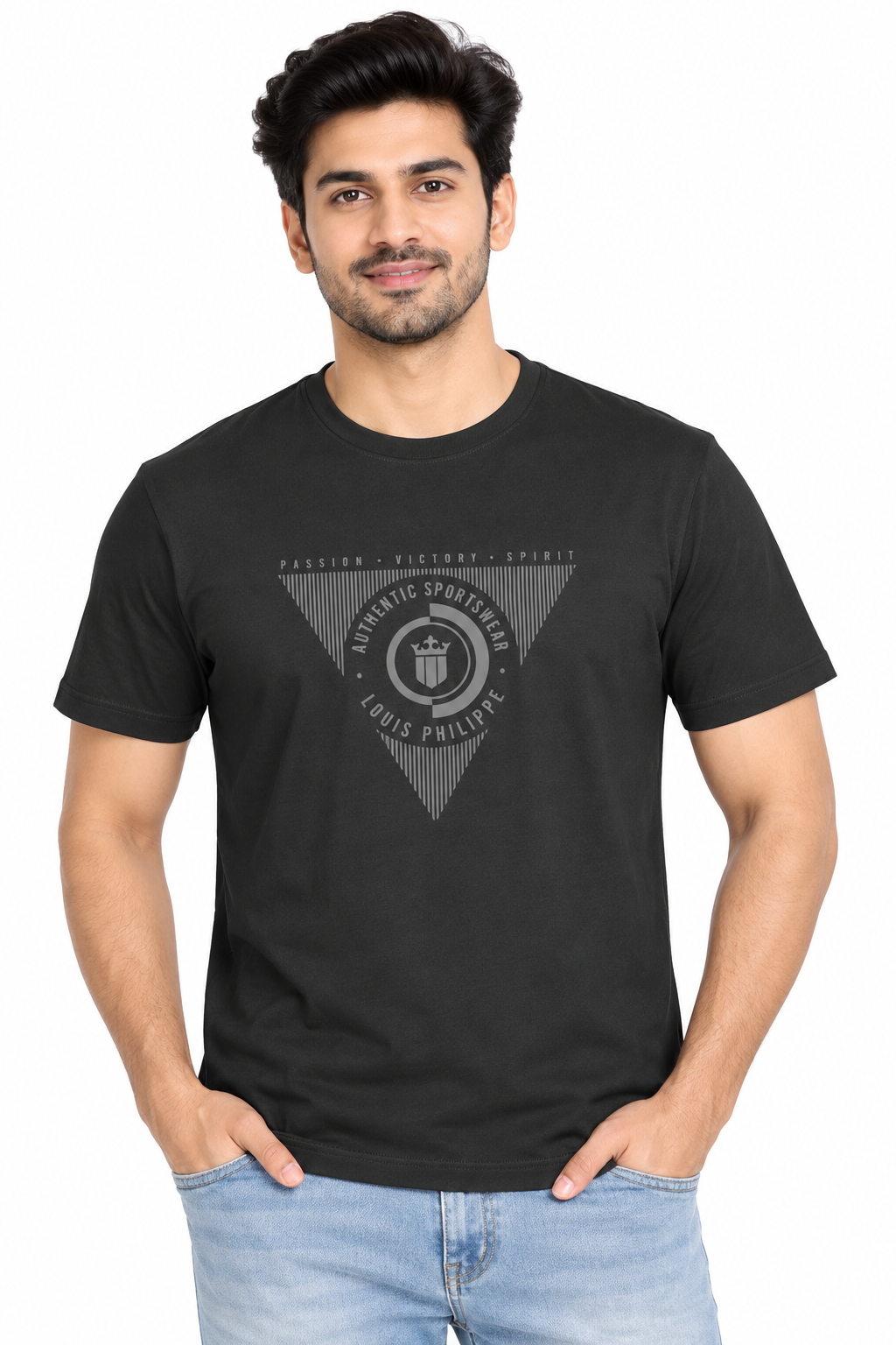 Men's Black Graphic Printed Round Neck T-Shirt