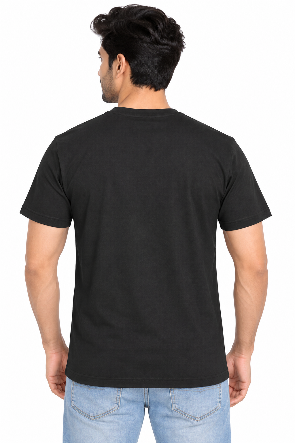 Men's Black Graphic Printed Round Neck T-Shirt