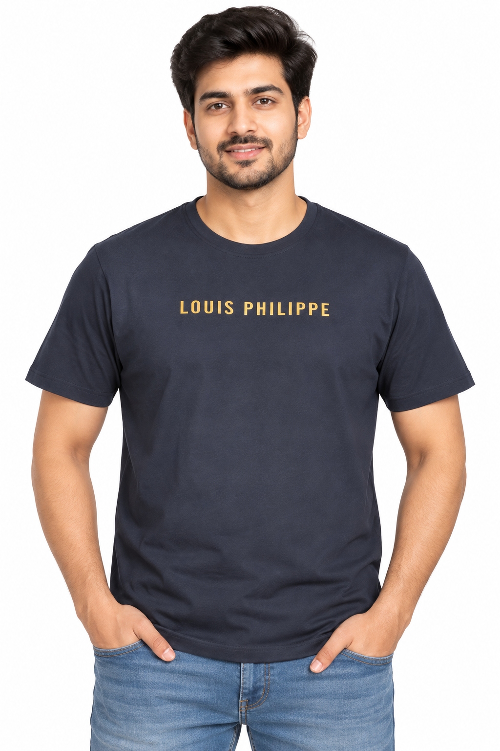 Men's Navy Blue Colour Printed Round Neck T-Shirt