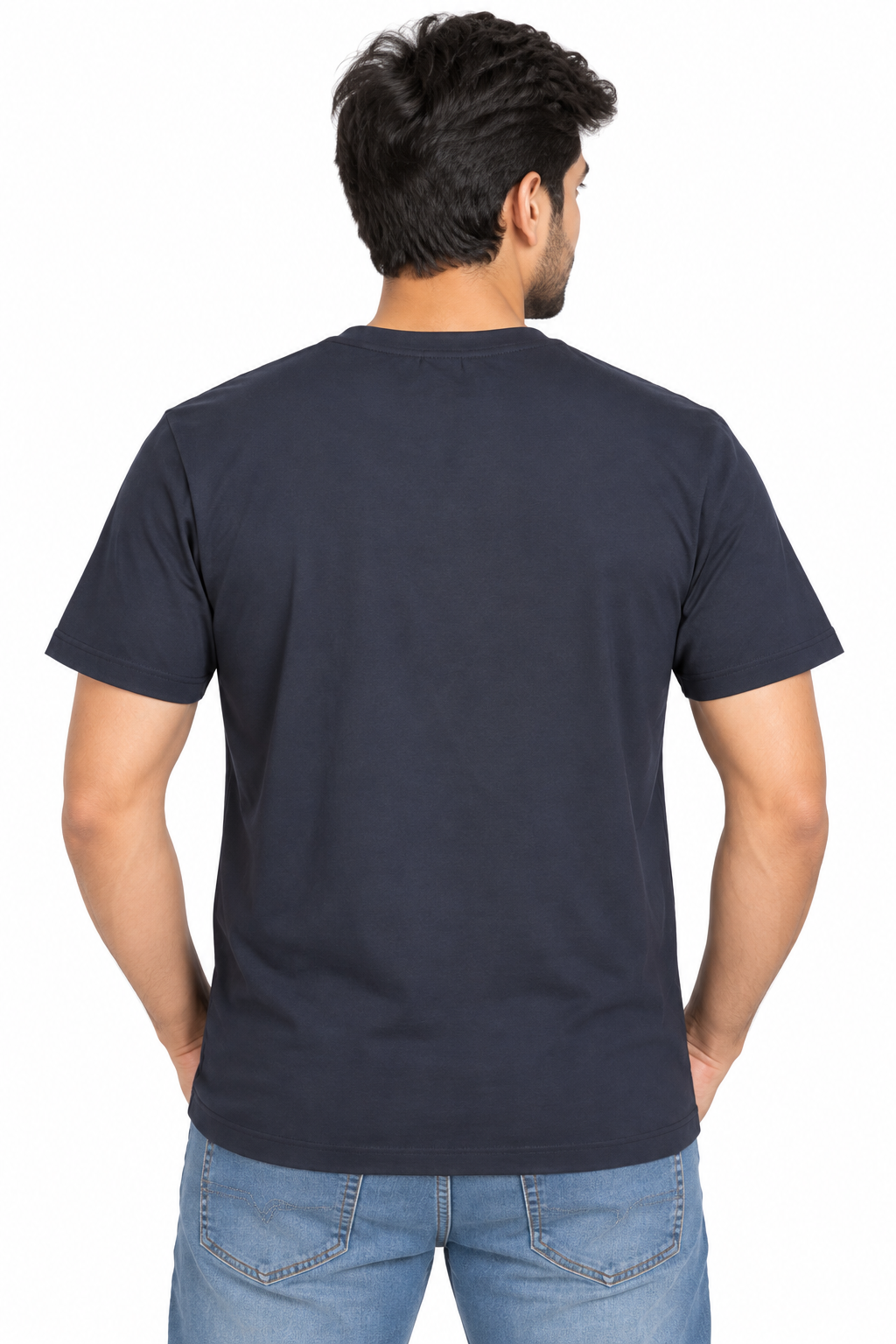 Men's Navy Blue Colour Printed Round Neck T-Shirt