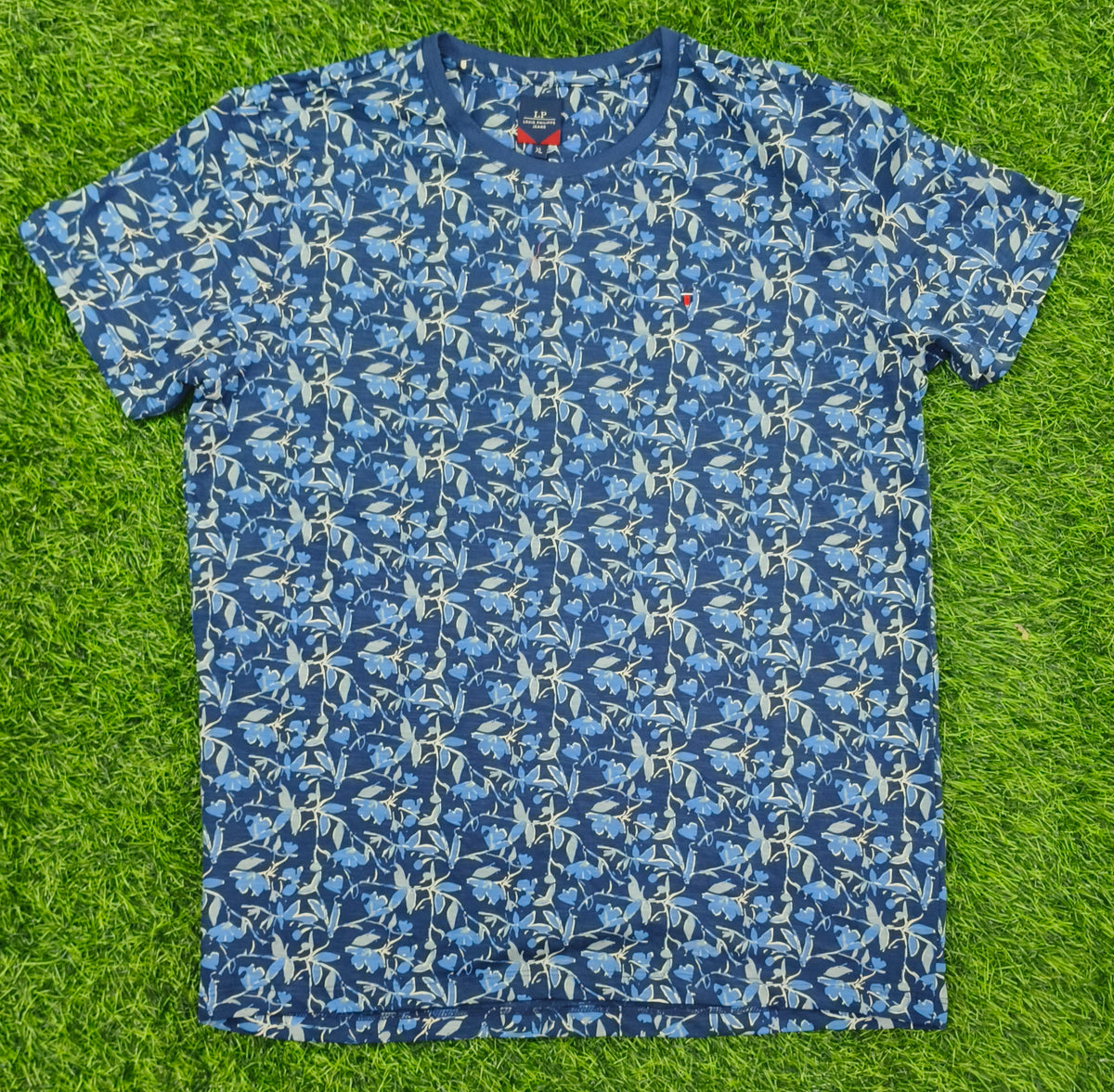 Men's Navy Blue Floral Print Round Neck T-Shirt
