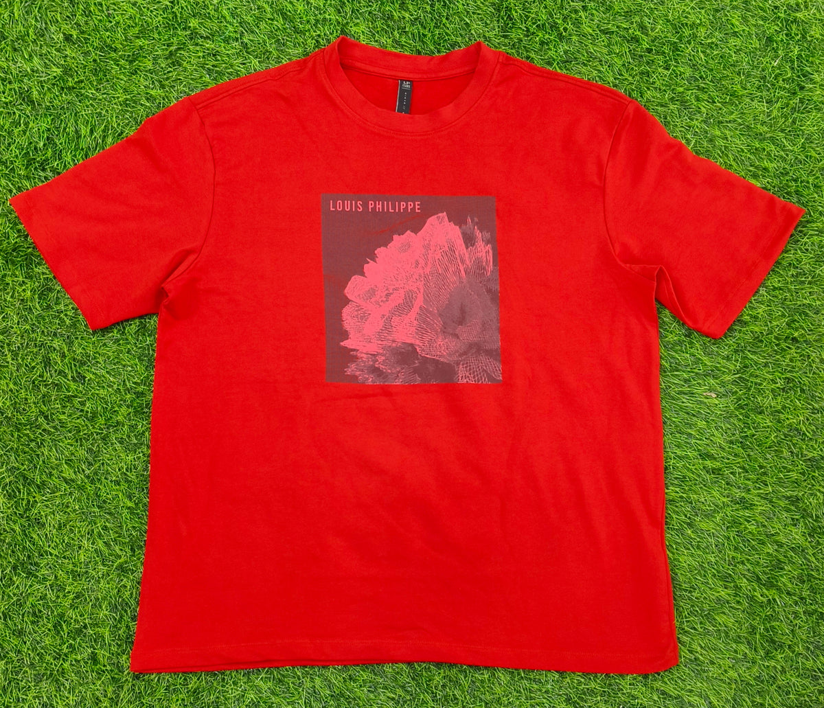 Men's Red Graphic Print Round Neck T-Shirt
