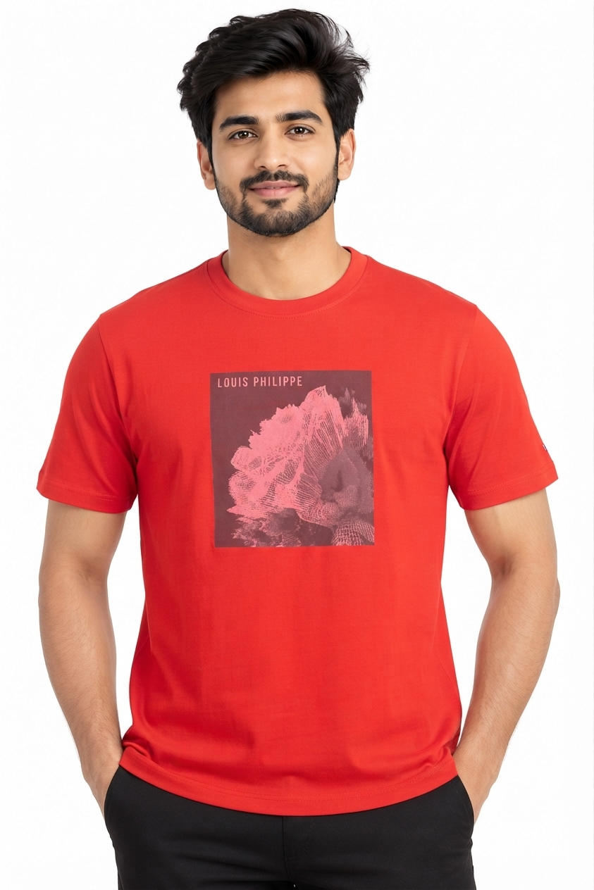 Men's Red Graphic Print Round Neck T-Shirt